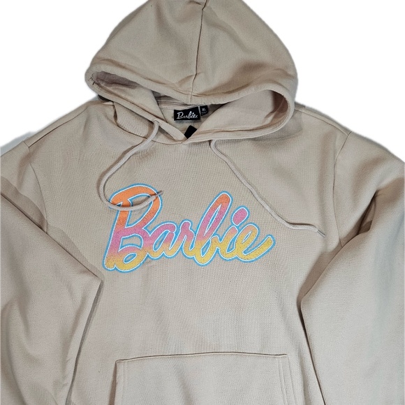 Barbie Hoodie Womens XL Beige Dream Car Graphic Pullover Sweatshirt Front Back - Picture 1 of 7